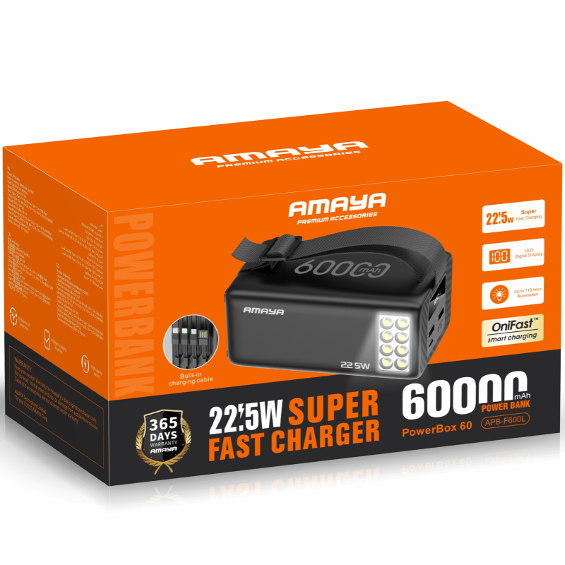 Портативний Захисна плівка Power Bank Amaya F600L PD22.5W flashlight 60000 mAh Black