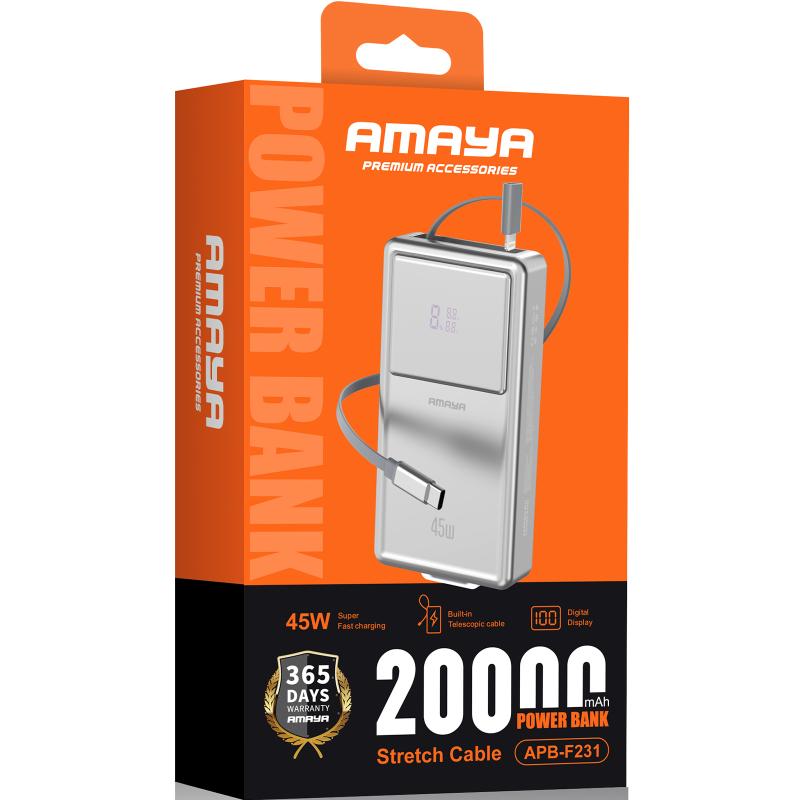 Портативний Захисна плівка Power Bank Amaya F231 45W with display and cable 20000 mAh Silver