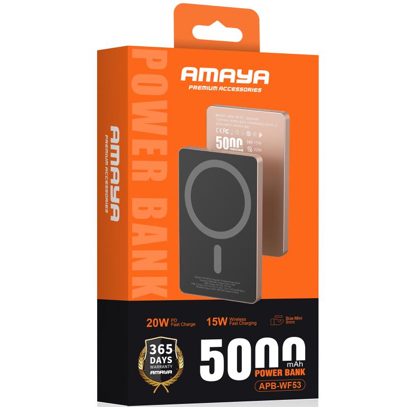 Портативний Захисна плівка Power Bank Amaya APB-WF53 15W з Бездротовий зарядний пристрій 5000 mAh Black