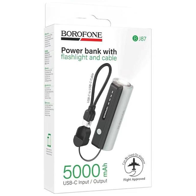 Портативний Захисна плівка Power Bank Borofone BJ87 Star 18.5W flashlight with cable 5000 mAh Black / Gray