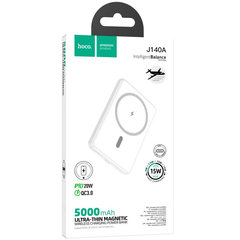 Портативний Захисна плівка Power Bank Hoco J140A Tony ultra-thin PD 20W з Бездротовий зарядний пристрій 5000 mAh