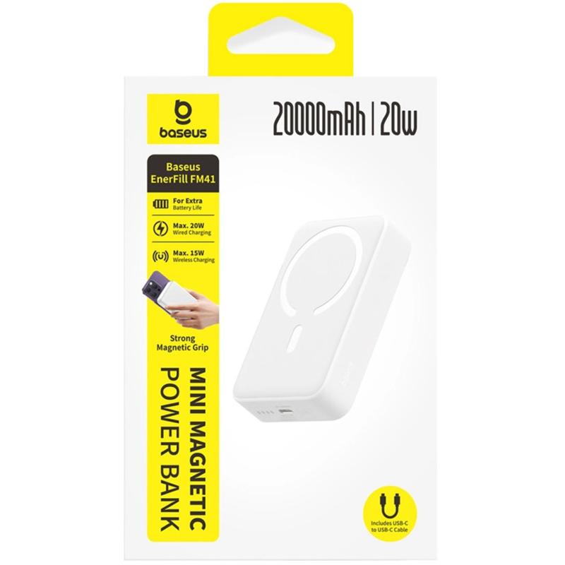 Портативний Захисна плівка Power Bank Baseus EnerFill FM41 Mini Magnetic PD 20W з Бездротовий зарядний пристрій 20000 mAh (E0027U) Cosmic Black
