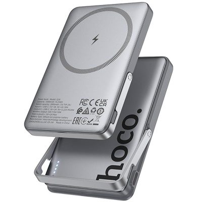 Портативний ЗП Power Bank Hoco Q36 Sunlight magnetic suction+holder PD20W з БЗП 5000 mAh Metal grey