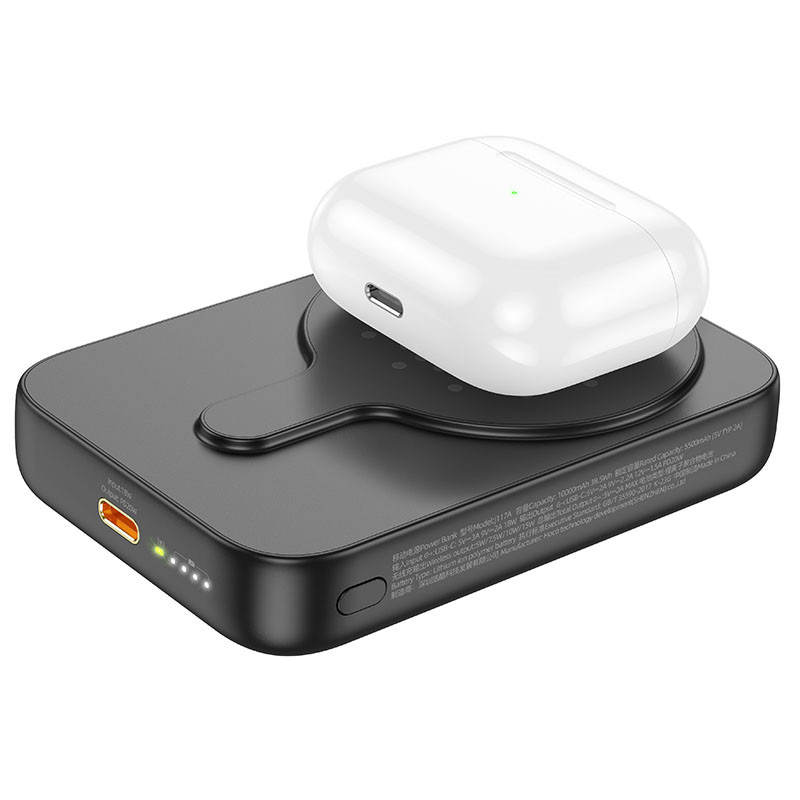Портативний Захисна плівка Power Bank Hoco J117 Esteem PD 20W з Бездротовий зарядний пристрій 5000 mAh Black