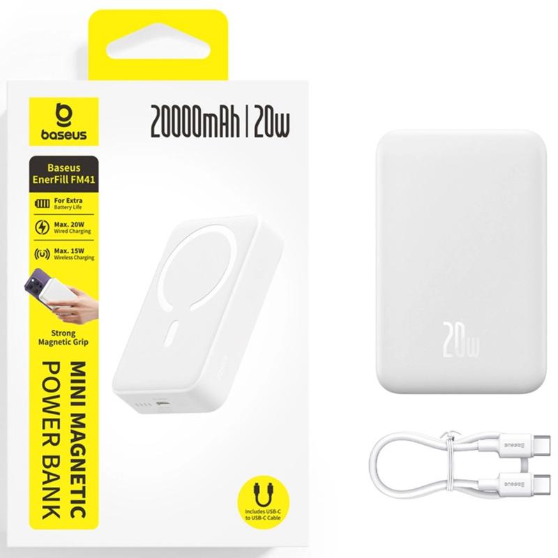 Портативний Захисна плівка Power Bank Baseus EnerFill FM41 Mini Magnetic PD 20W з Бездротовий зарядний пристрій 20000 mAh (E0027U) Cosmic Black