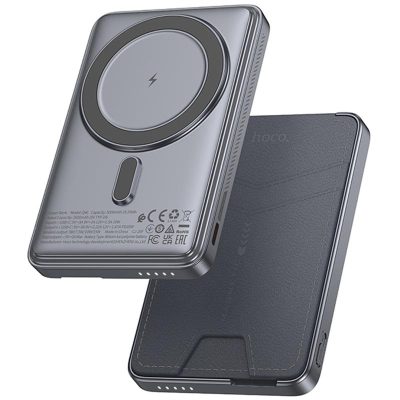 Портативний Захисна плівка Power Bank Hoco Q46 Title PD 20W з Бездротовий зарядний пристрій + card holder 5000 mAh Silver gray