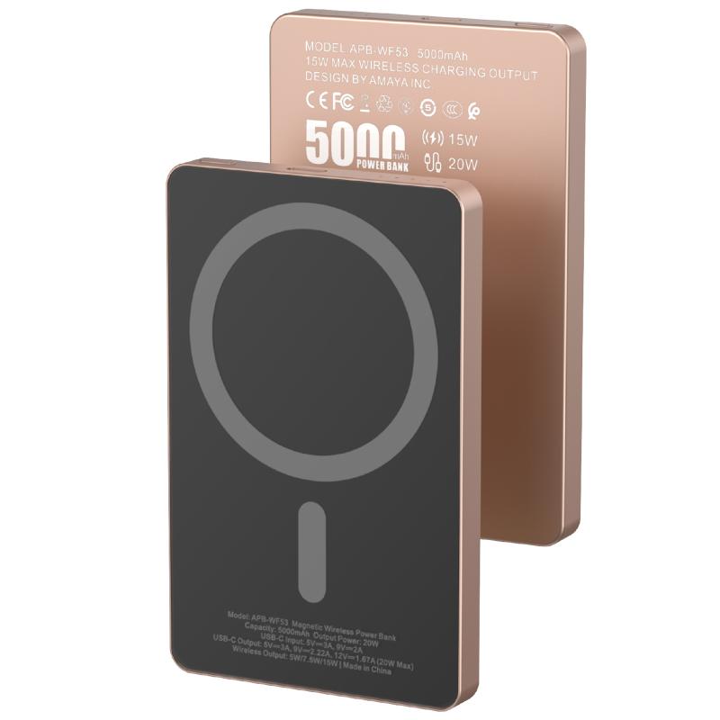 Портативний Захисна плівка Power Bank Amaya APB-WF53 15W з Бездротовий зарядний пристрій 5000 mAh Black