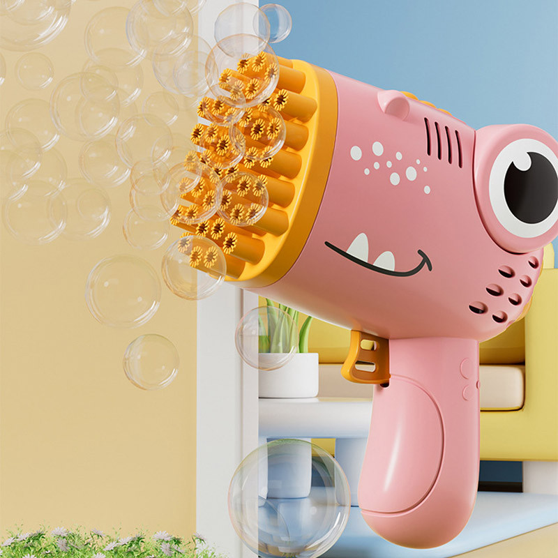 Пістолет для мильних бульбашок Dinosaur Bubble Gun з насадкою на 40 отворів 50ml Pink