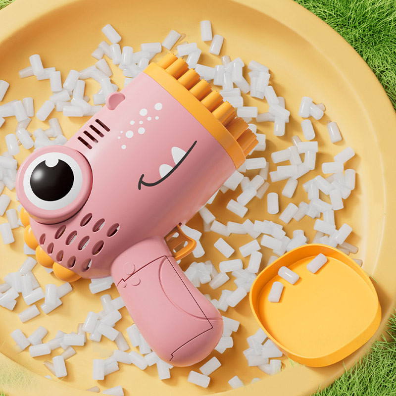 Пістолет для мильних бульбашок Dinosaur Bubble Gun з насадкою на 40 отворів 50ml Pink