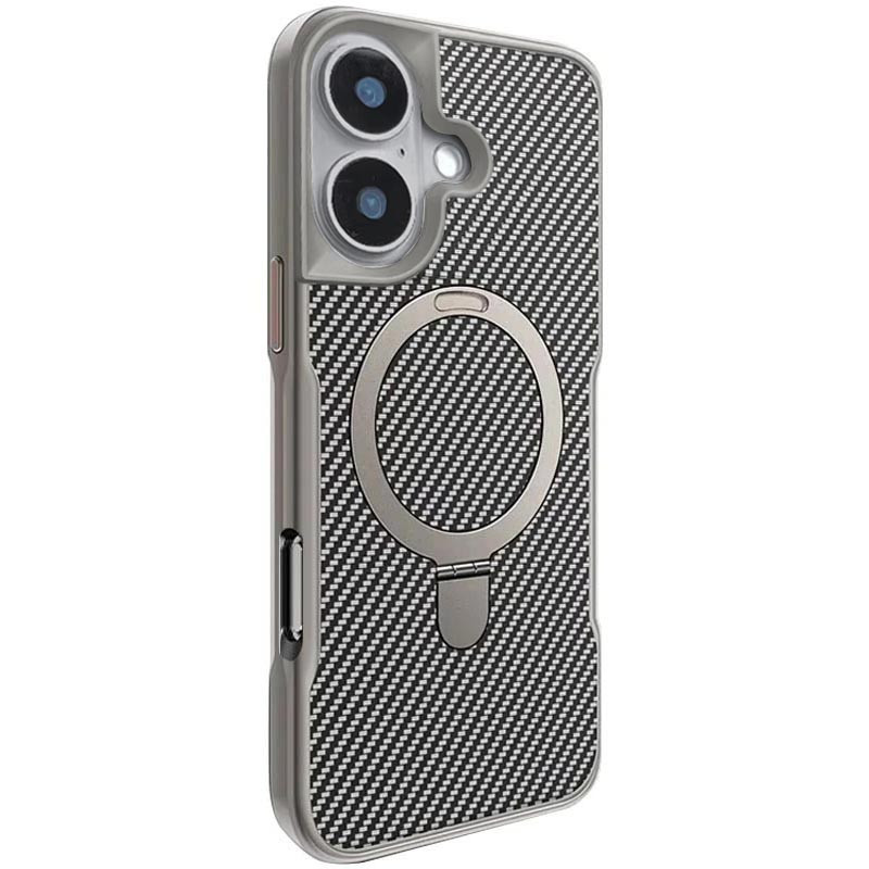 TPU + PC чохол Metal Buttons with Magnetic Fit Carbon Ring для Apple iPhone 16 (6.1″)