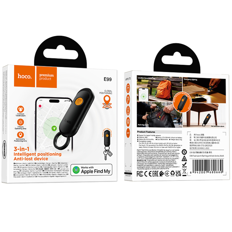 Трекер Hoco E99 Flash + сигнальная подсветка і вибросигнализация 150 mAh Black