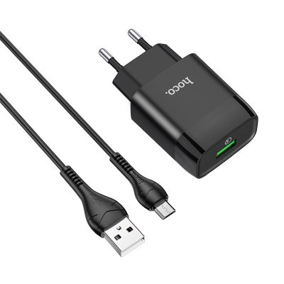 Мережевий зарядний пристрій Hoco C72Q Glorious QC 3.0 18W (1×USB-A) + кабель USB to Micro-USB