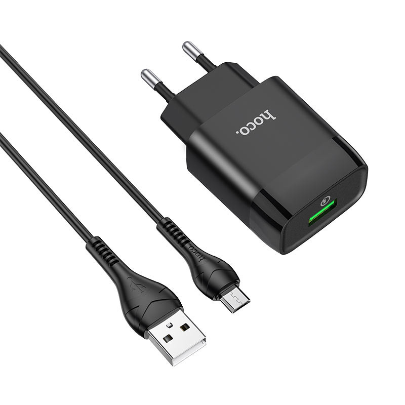 Мережевий зарядний пристрій Hoco C72Q Glorious QC 3.0 18W (1×USB-A) + кабель USB to Micro-USB