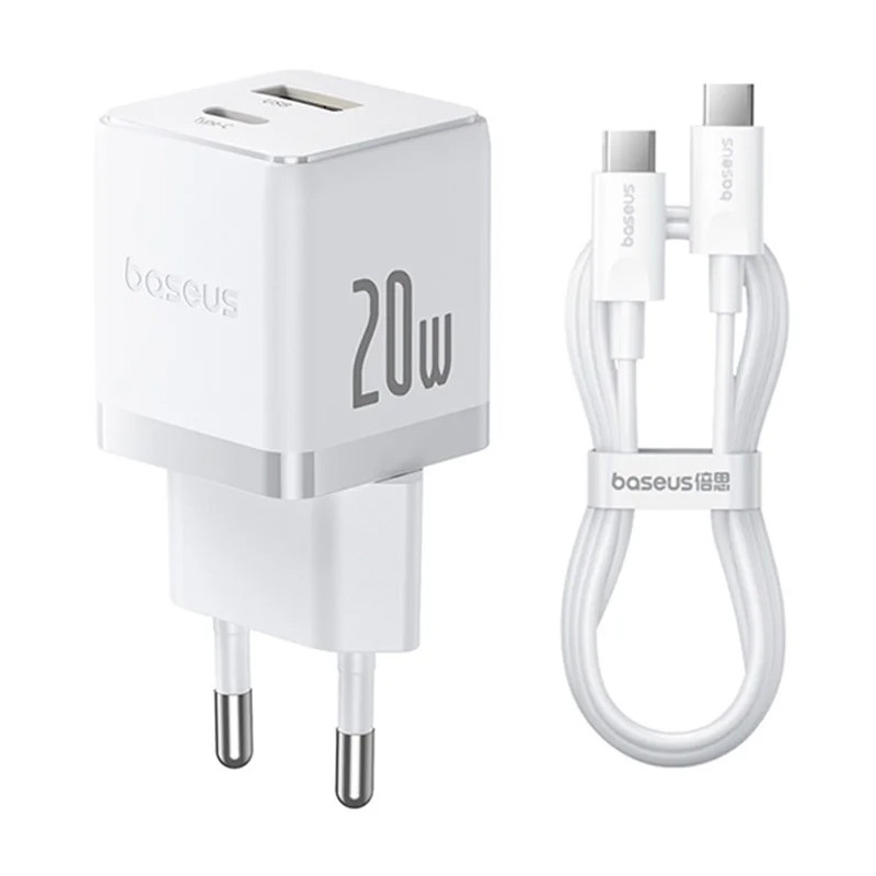 Мережевий зарядний пристрій Baseus Palm Fast Charger PD 20W + QC 3.0 (1×USB-A / 1×USB-C) + кабель USB-C → USB-C (P10111608)