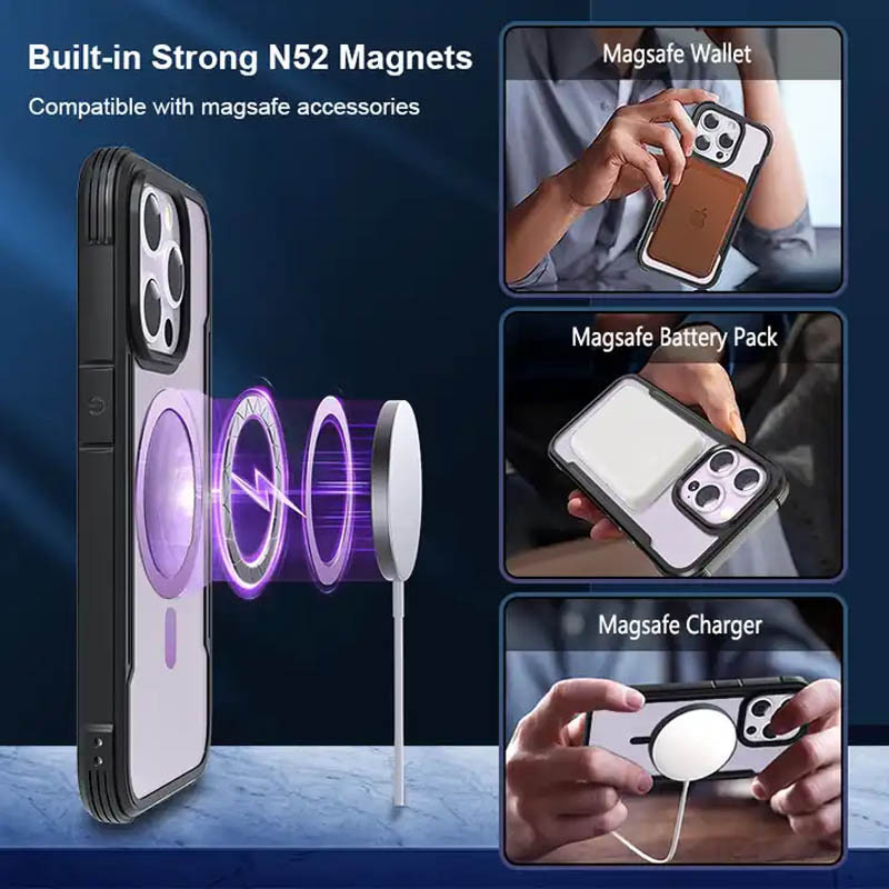 TPU + PC чохол Defense Clear with Magnetic Fit для Apple iPhone 15 Pro (6.1″) Чорний