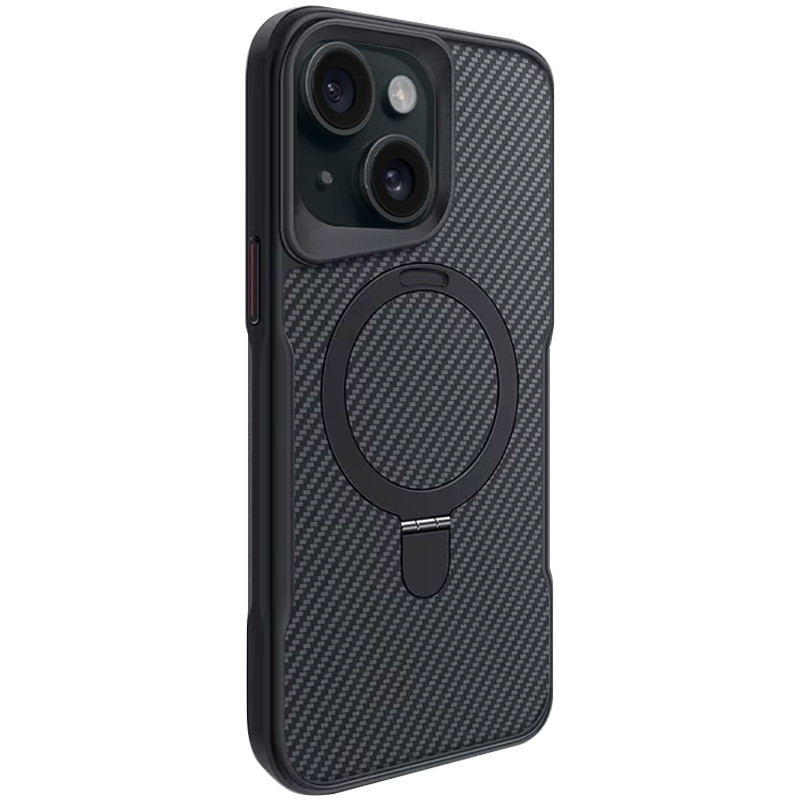 TPU + PC чохол Metal Buttons with Magnetic Fit Carbon Ring для Apple iPhone 15 (6.1″)