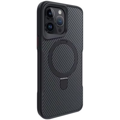 TPU + PC чохол Metal Buttons with Magnetic Fit Carbon Ring для Apple iPhone 14 Pro (6.1″) Чорний