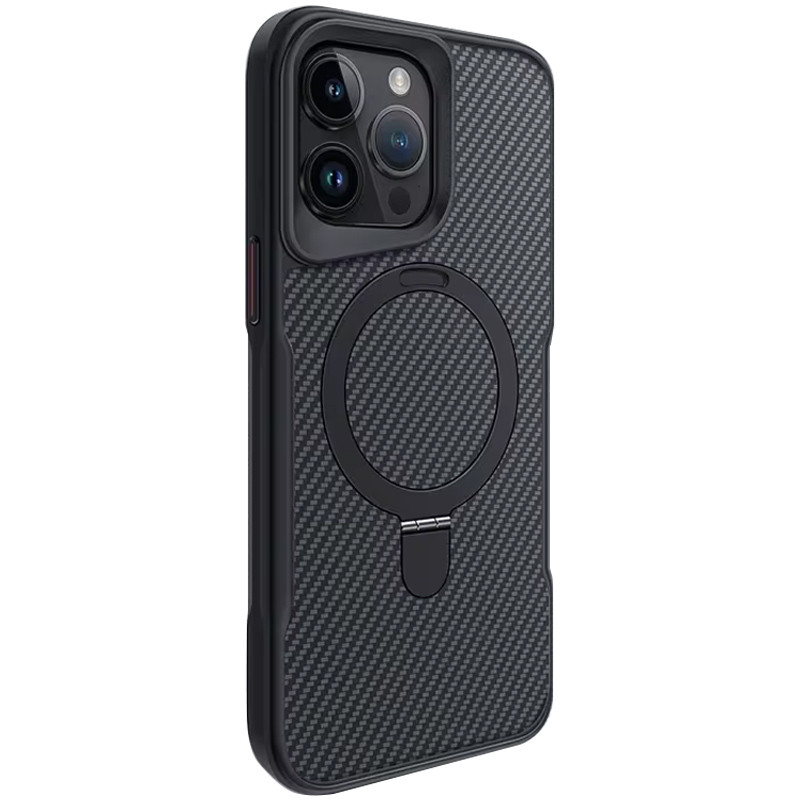 TPU + PC чохол Metal Buttons with Magnetic Fit Carbon Ring для Apple iPhone 14 Pro Max (6.7″) Чорний