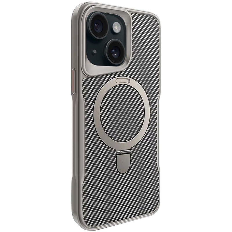 TPU + PC чохол Metal Buttons with Magnetic Fit Carbon Ring для Apple iPhone 15 (6.1″)