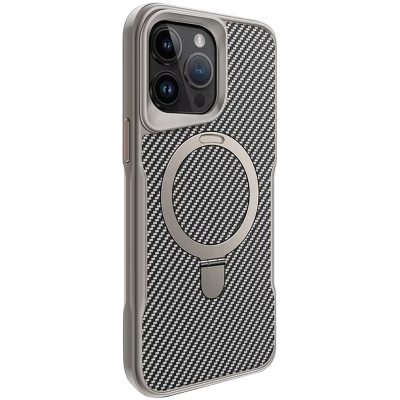 TPU + PC чохол Metal Buttons with Magnetic Fit Carbon Ring для Apple iPhone 15 Pro (6.1″)