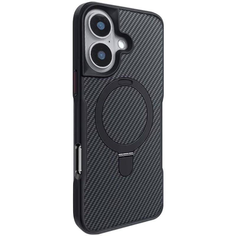 TPU + PC чохол Metal Buttons with Magnetic Fit Carbon Ring для Apple iPhone 16 (6.1″)