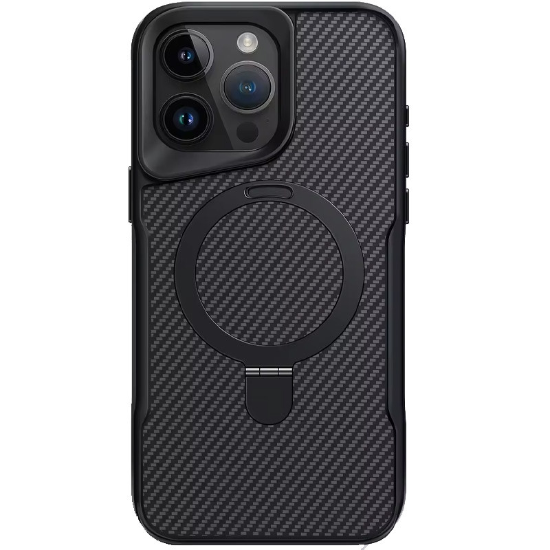 TPU + PC чохол Metal Buttons with Magnetic Fit Carbon Ring для Apple iPhone 14 Pro Max (6.7″) Чорний