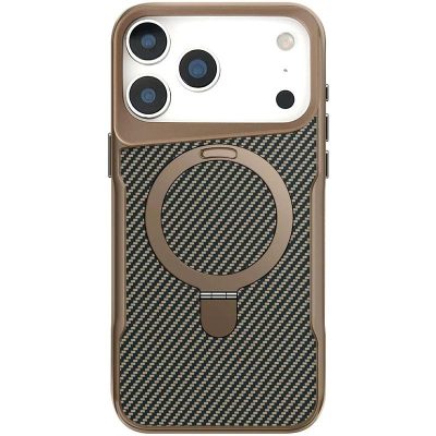 TPU + PC чохол Metal Buttons with Magnetic Fit Carbon Ring для Apple iPhone 17 Pro Max (6.9″) Золотий