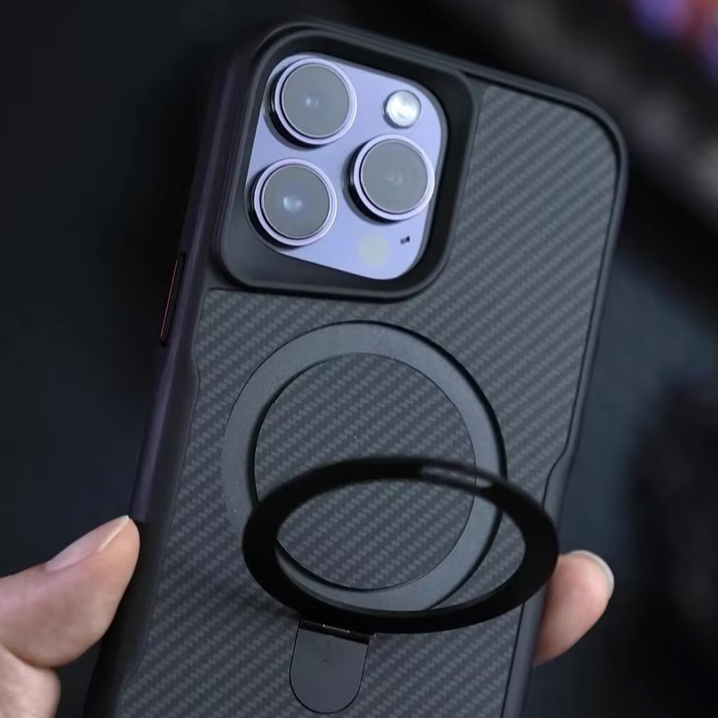 TPU + PC чохол Metal Buttons with Magnetic Fit Carbon Ring для Apple iPhone 14 Pro Max (6.7″) Чорний
