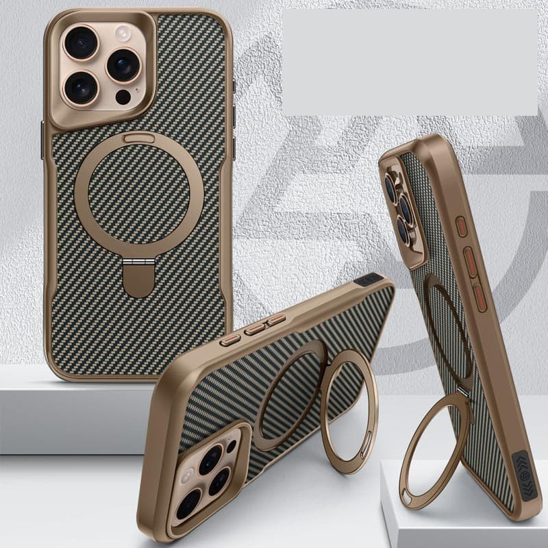 TPU + PC чохол Metal Buttons with Magnetic Fit Carbon Ring для Apple iPhone 15 Pro Max (6.7″) Золотий