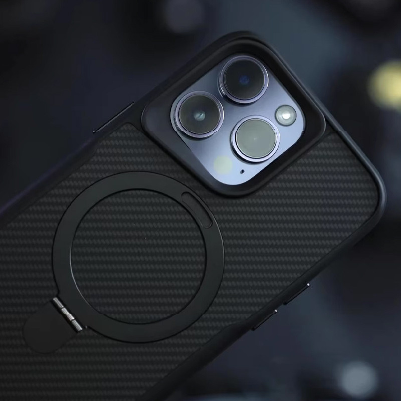 TPU + PC чохол Metal Buttons with Magnetic Fit Carbon Ring для Apple iPhone 14 Pro Max (6.7″) Чорний