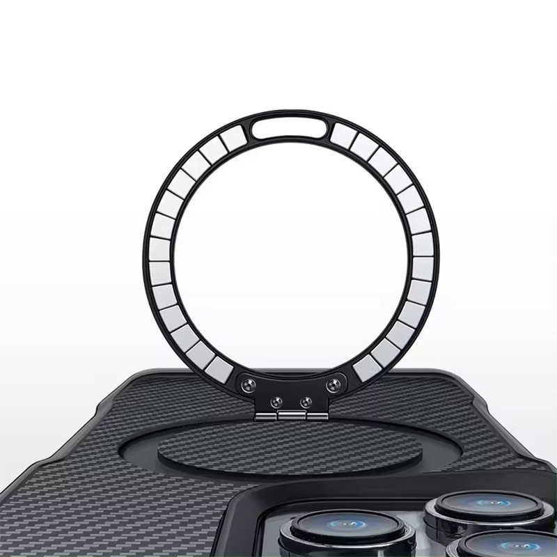 TPU + PC чохол Metal Buttons with Magnetic Fit Carbon Ring для Apple iPhone 14 Pro Max (6.7″) Чорний