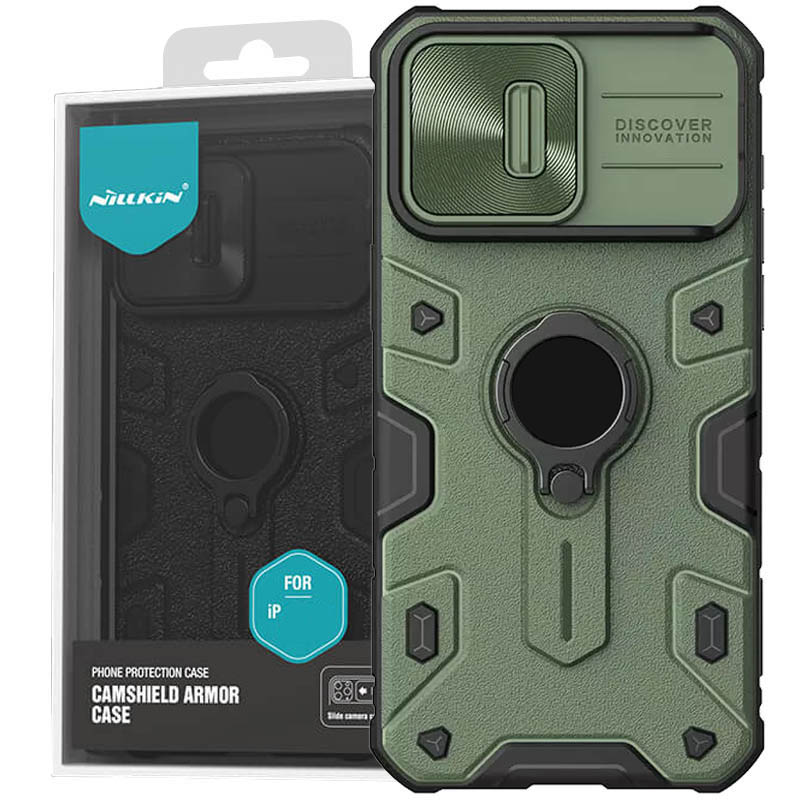 TPU + PC чохол Nillkin CamShield Armor (шторка на камеру) для Apple iPhone 15 Pro Max (6.7″) Зелений
