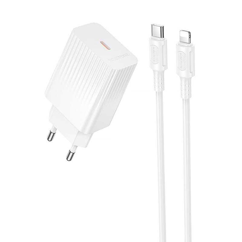 Мережевий зарядний пристрій Borofone BAS73A Source PD 20W (1×USB-C) + кабель USB-C → Lightning
