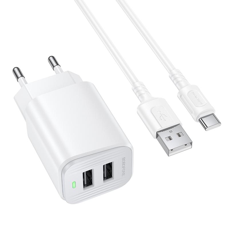 Мережевий зарядний пристрій Borofone BAS81A Star 10.5W (2×USB-A) + кабель USB to USB-C