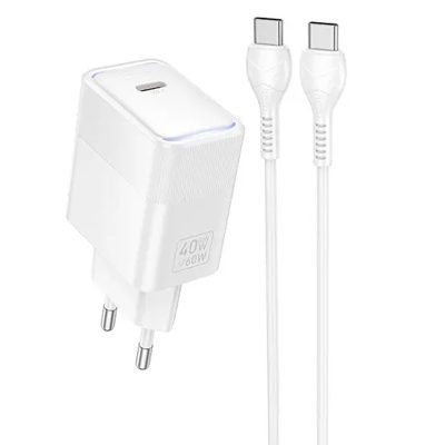 Мережевий зарядний пристрій Hoco CS113A Lounge PD 40W (1×USB-C) + кабель USB-C → USB-C