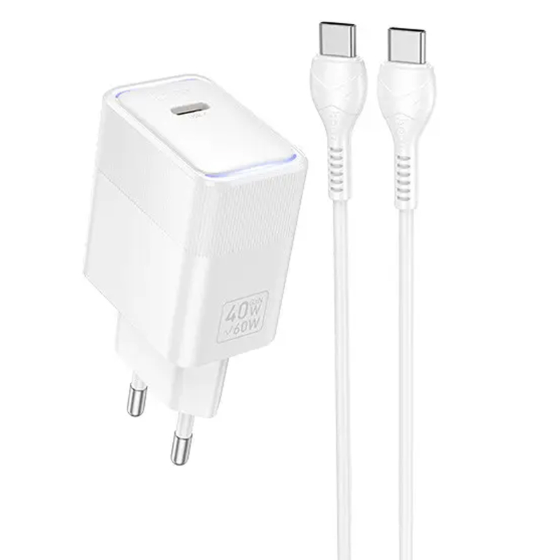 Мережевий зарядний пристрій Hoco CS113A Lounge PD 40W (1×USB-C) + кабель USB-C → USB-C