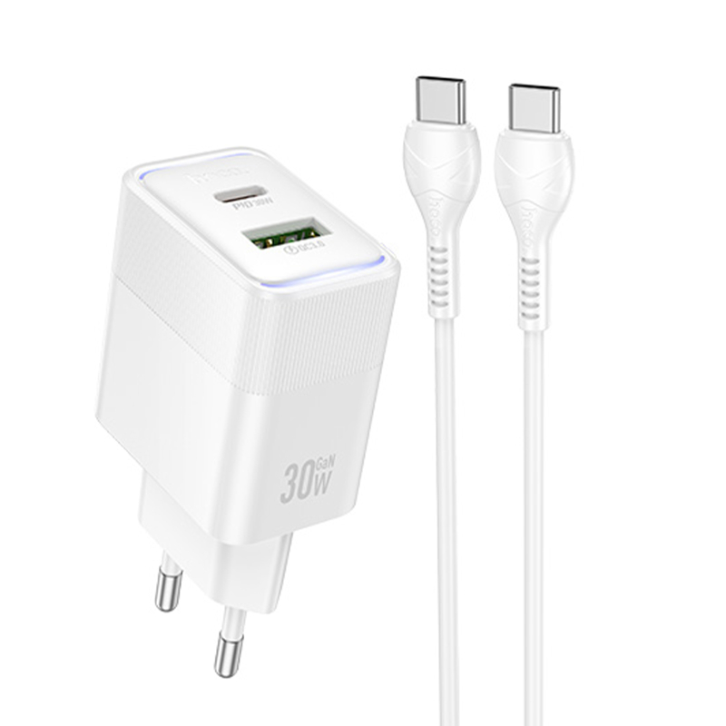 Мережевий зарядний пристрій Hoco CS112A Lounge PD 30W + QC 3.0 (1×USB-A / 1×USB-C) + кабель USB-C → USB-C
