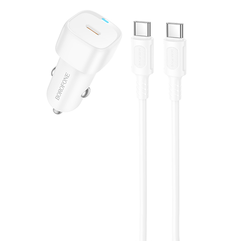 Автомобільний зарядний пристрій Borofone BZ34A Cloud PD 20W (1×USB-C) + кабель USB-C → USB-C White