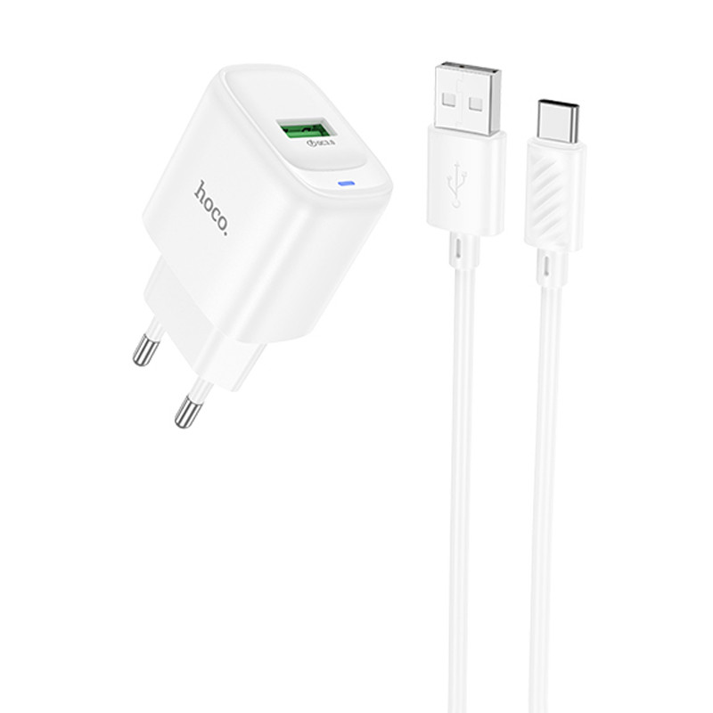 Мережевий зарядний пристрій Hoco C140A Smart QC 3.0 18W (1×USB-A) + кабель USB to USB-C
