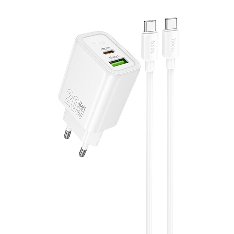 Мережевий зарядний пристрій Hoco N61 Gentle PD 20W + QC 3.0 (1×USB-A / 1×USB-C) + кабель USB-C → USB-C