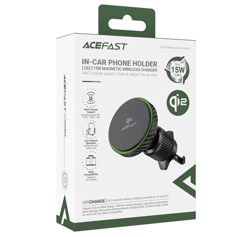 Автотримач з Бездротовий зарядний пристрій Acefast D33 Qi2 Magnetic Wireless Charging 15W Black