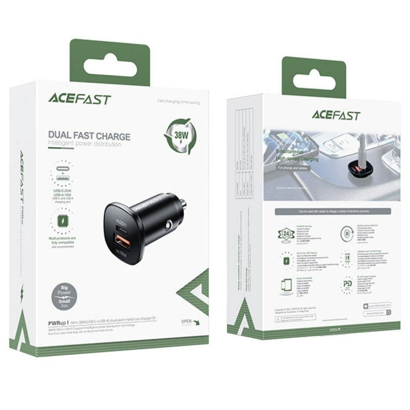Автомобільний зарядний пристрій Acefast B1 mini PD 20W + QC 3.0 total 38W (1×USB-A / 1×USB-C) Black