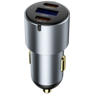 Автомобільний зарядний пристрій WIWU CC032 Nano Pro PD 60W + QC 3.0 (1×USB-A / 2×USB-C) Gray