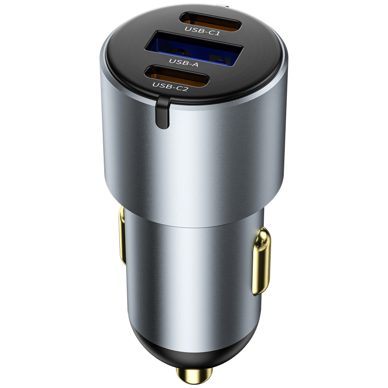 Автомобільний зарядний пристрій WIWU CC032 Nano Pro PD 60W + QC 3.0 (1×USB-A / 2×USB-C) Gray