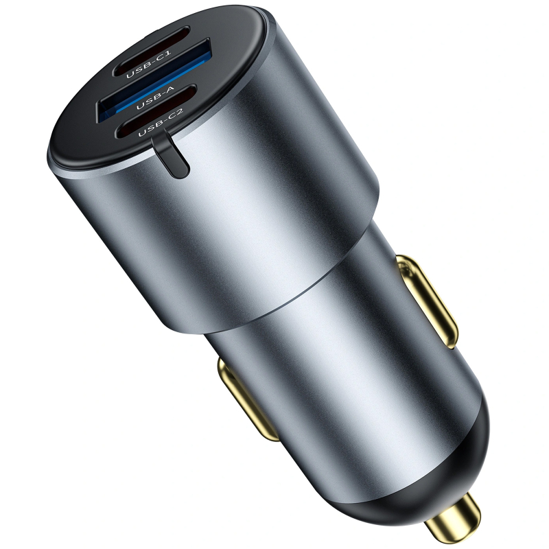 Автомобільний зарядний пристрій WIWU CC032 Nano Pro PD 60W + QC 3.0 (1×USB-A / 2×USB-C) Gray