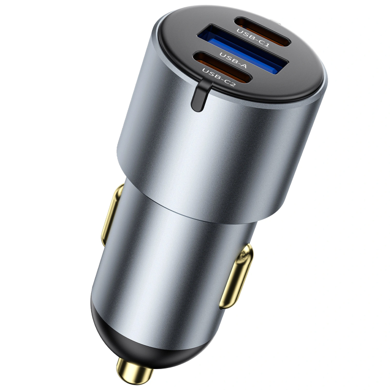 Автомобільний зарядний пристрій WIWU CC032 Nano Pro PD 60W + QC 3.0 (1×USB-A / 2×USB-C) Gray
