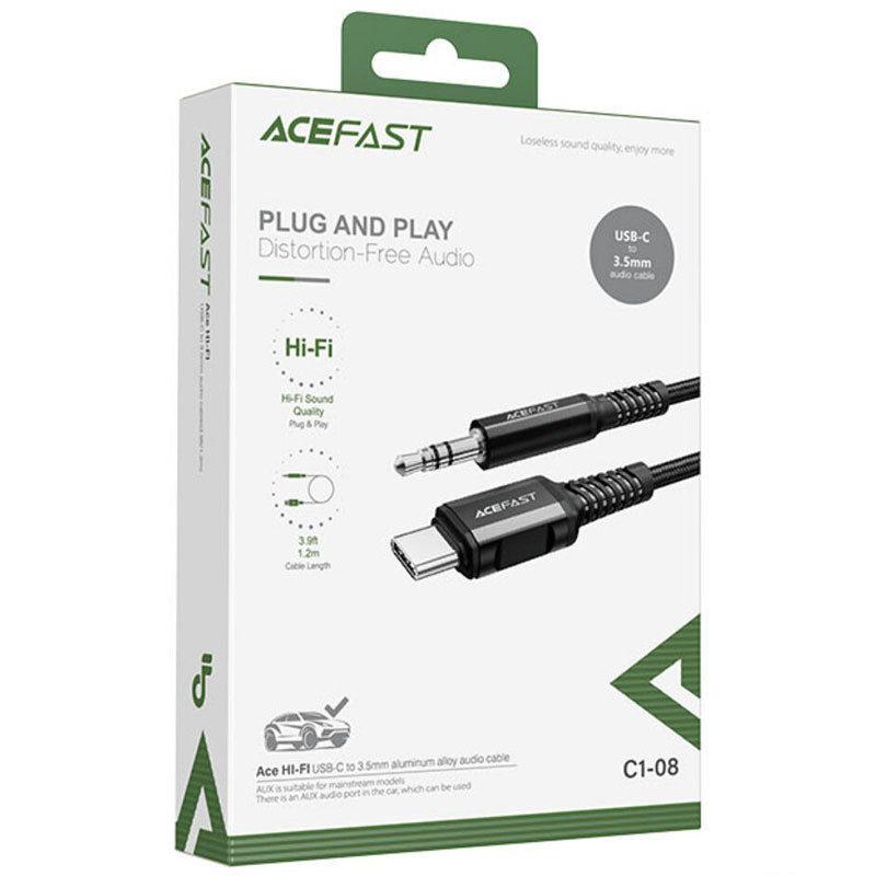 Аудіо кабель Aux Acefast C1-08 (USB-C to AUX 3.5mm) (1 м) Black