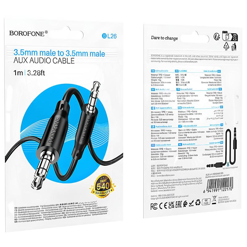Аудіо кабель Aux Borofone BL26 Standard (1 м) Black