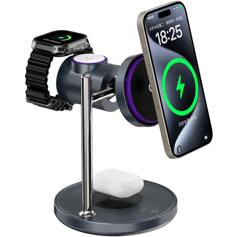 Бездротовий зарядний пристрій WIWU W041 Space 3in1 QI2 15W Black