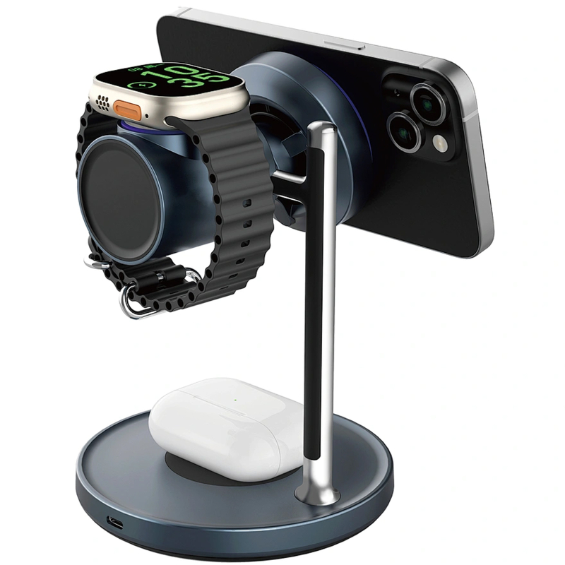 Бездротовий зарядний пристрій WIWU W041 Space 3in1 QI2 15W Black